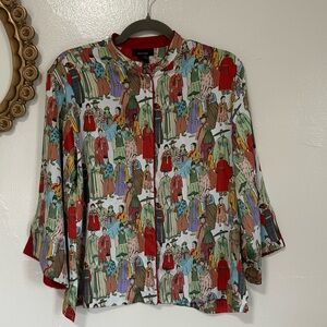 Natori Dynasty Print Pajama Top, Lounge Top, Satin, Button-up, XS